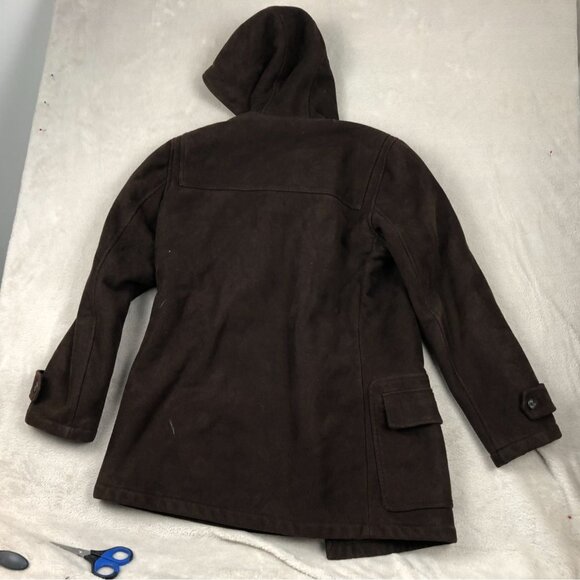 Chaps Womens Peacoat Jacket Medium Brown Faux Suede Toggle Coat Hooded Retro - Picture 10 of 10